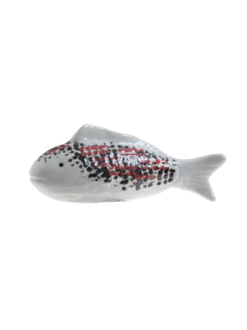 MARELIDA Teichdeko Fisch Dekofigur schwimmend Porzellan L: 15,5cm in weiß, rot
