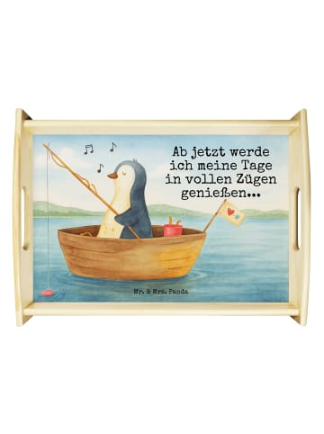 Mr. & Mrs. Panda Holztablett Pinguin Angelboot Design mit Spruch in Weiß