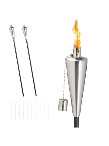 relaxdays 3x Gartenfackel in Silber/Schwarz