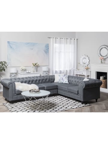 Beliani Ecksofa CHESTERFIELD in Grau/Braun - (W) 280 x (H) 77 x (L) 85 cm