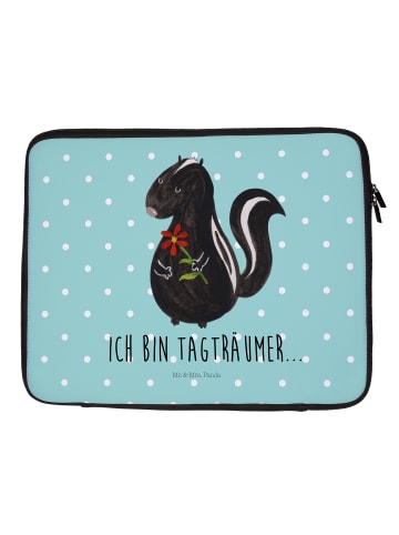 Mr. & Mrs. Panda Laptop Hülle Stinktier Blume mit Spruch in Türkis Pastell