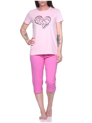NORMANN Capri Schlafanzug Capri Pyjama HerzchenMuster - 79911 in rosa