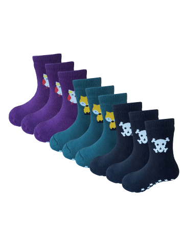 Yalion 9er-Set Yalion Socken mit Tiermotiven & Stern-Stoppern, bunt