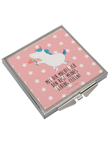 Mr. & Mrs. Panda Schminkspiegel Einhorn Blume mit Spruch in Rot Pastell