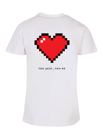 F4NT4STIC T-Shirt Happy New Year Pixel Herz in weiß