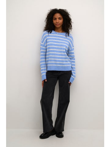 Kaffe Strickpullover KAlida in Blue Melange/Beige Stripe