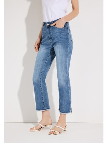 More & More coole, verkürzte Jeans, Fransensaum in blue denim
