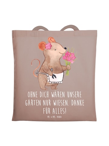 Mr. & Mrs. Panda Tote Bag Dankbarer Gärtner mit Spruch in Braun Pastell