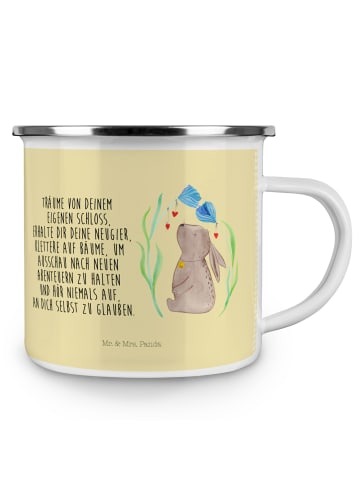 Mr. & Mrs. Panda Becher Emaille Hase Blume mit Spruch in Gelb Pastell