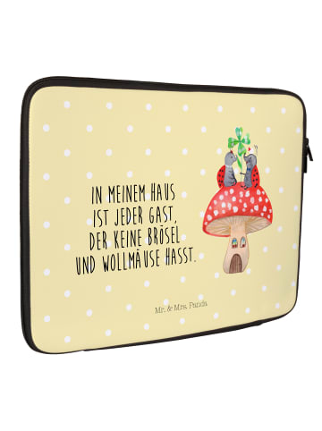 Mr. & Mrs. Panda Laptop Hülle Marienkäfer Fliegenpilz mit Spruch in Gelb Pastell