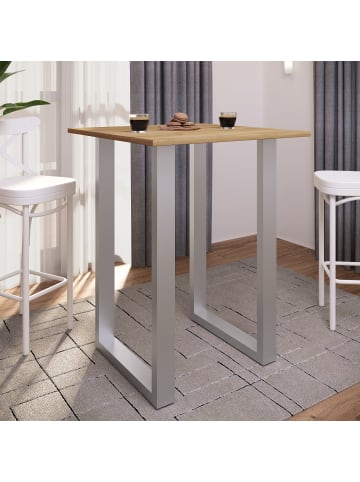 VCM  Holz Bartisch Stehtisch Tisch Tresen Xona 80x50 in Silber / Honig-Eiche