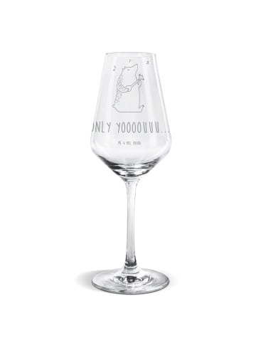 Mr. & Mrs. Panda Weißwein Glas Bär Gitarre mit Spruch in Transparent