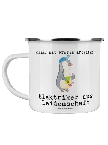 Mr. & Mrs. Panda Emaille Tasse Camping Elektriker Leidenschaft m... in Weiß