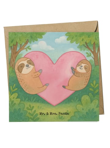 Mr. & Mrs. Panda Klappkarte Faultiere Herz Design ohne Spruch in Weiß