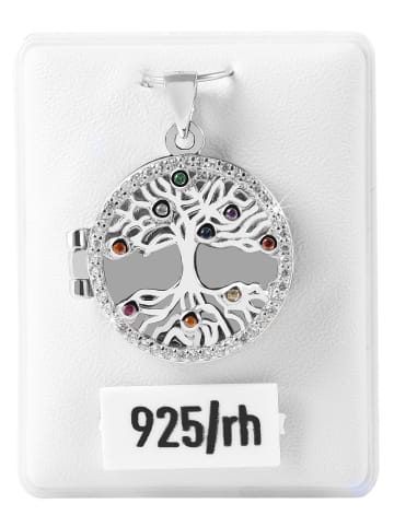 Adeliás Damen Anhänger – Lebensbaum Medaillon aus 925 Silber mit Zirkonia in silber