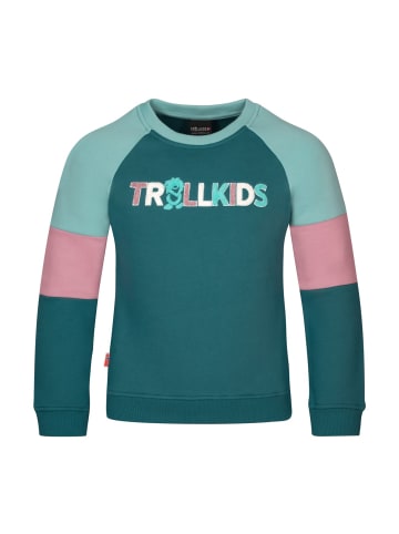 Trollkids Sweatshirt "Trollfjord" in Blaugrün/Violett/Wasserblau