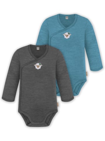 Normani Outdoor Sports 2er Set Unisex Baby Wickelbody Langarm-Strampler in Blau/Anthrazit
