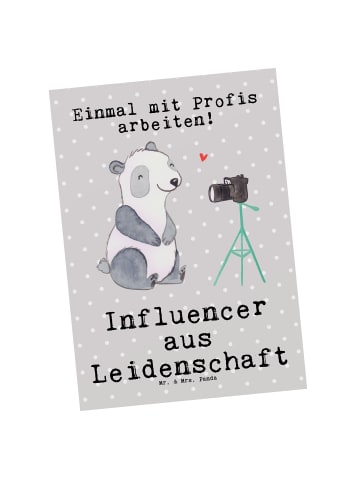 Mr. & Mrs. Panda Postkarte InfluenZeichenr Leidenschaft mit Spruch in Grau Pastell