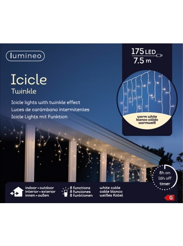 LUMINEO Lichtervorhang Icicle Twinkle 175 LED 7,5 m in warm weiß