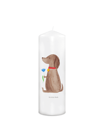 Mr. & Mrs. Panda Weihnachtskerze Hund Blume ohne Spruch in Weiß