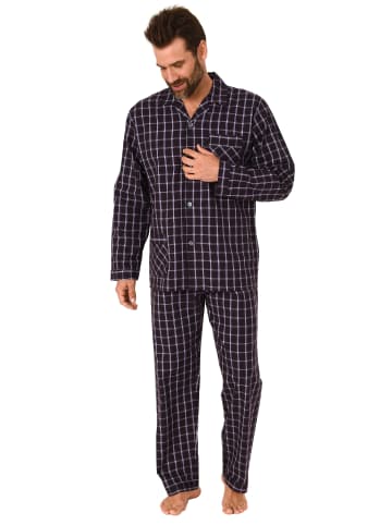 NORMANN Pyjama langarm Schlafanzug gewebt zum Knöpfen Karo Design in lila