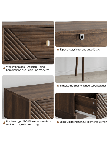 ABRIHOME Schreibtisch in Walnuss mit 2 Wellenschubladen und offenen Fächern