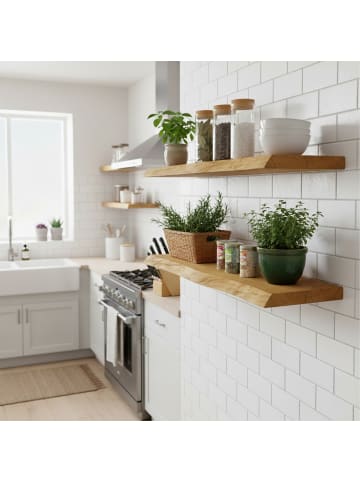 relaxdays Wandregal "Baumkante" in Natur - (B)60 x (H)3 x (T)22 cm