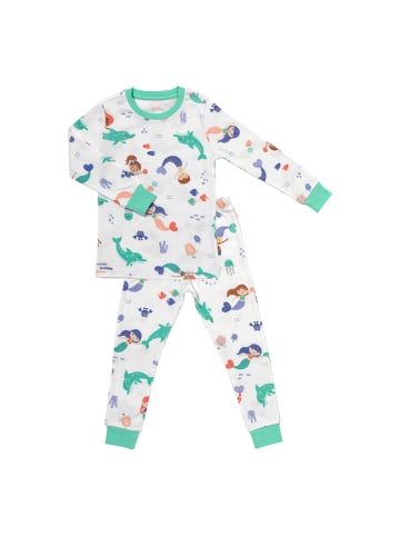 Schlummersack Kinder-Pyjama aus Bio Baumwolle in Weiß-Türkis