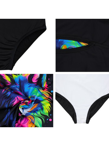 Aquarti Mädchen Badeanzug mit Ringerrücken Print in schwarz Modell 4