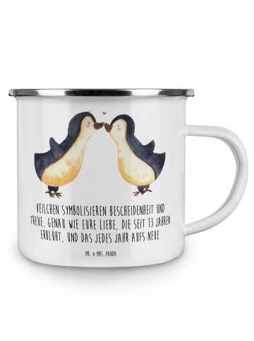 Mr. & Mrs. Panda Camping Emaille Tasse 13. Hochzeitstag Veilchen... in Weiß