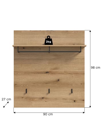 ebuy24 Wandgarderobe Scout Eiche 90 x 27 cm