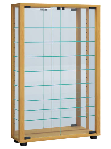 VCM  Glas Stand Vitrine Lumo Mini Spiegel in Buche