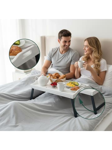 relaxdays Betttablett in Weiß/ Grau - (B)50 x (H)20 x (T)30 cm