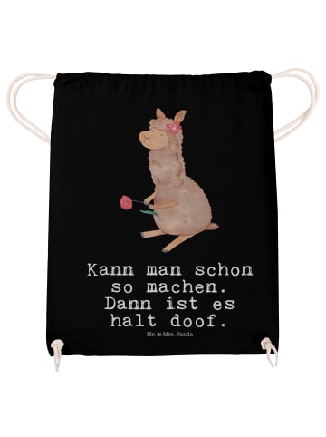 Mr. & Mrs. Panda Rucksack-Beutel Alpaka Blume mit Spruch in Schwarz
