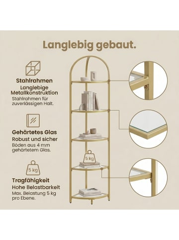 VASAGLE Bücherregal Baris in Gold - (B)28 x (H)158 x (T)28 cm