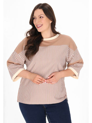 myMo Women Plus Size Blouse in khaki stripe