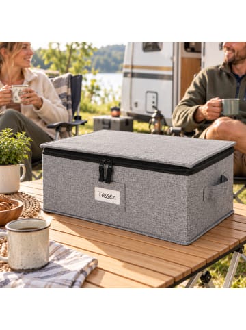relaxdays 2 x Aufbewahrungsbox für Geschirr "Gläser" in Grau - (B)41,5 x (H)27 x (T)34 cm