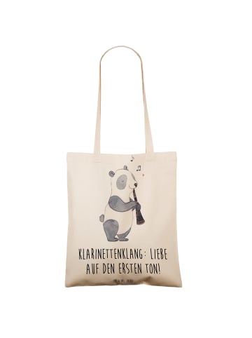 Mr. & Mrs. Panda Stoffbeutel Klarinette Liebe  mit Spruch in Creme