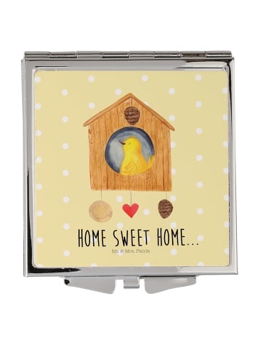 Mr. & Mrs. Panda Handspiegel Vogelhaus Home mit Spruch in Gelb Pastell