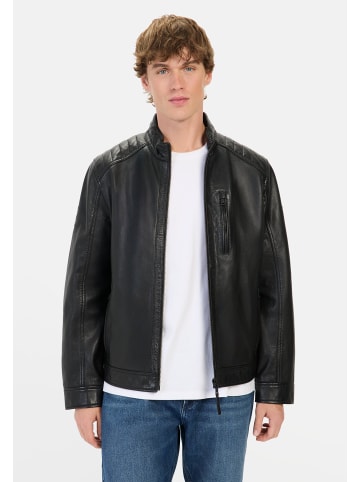 Camel Active Lederjacke mit Reißverschlusstaschen in Schwarz
