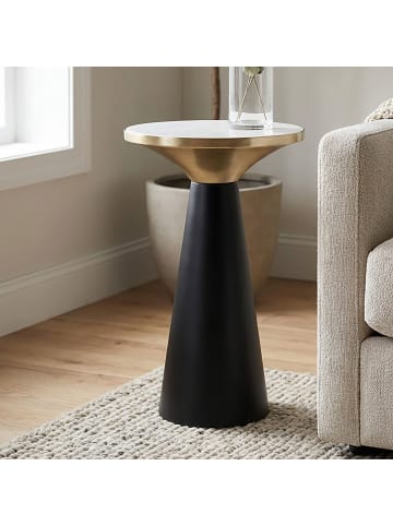 FineBuy Beistelltisch in Schwarz / Marmor / 28x28x54