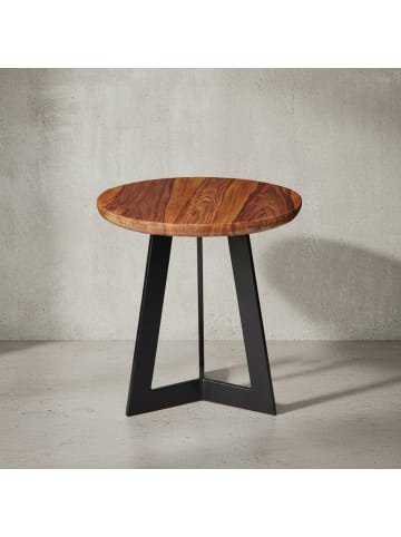 KADIMA DESIGN Beistelltisch Sheesham Holz und Metall, Rustikales Design, 35x37x35 cm