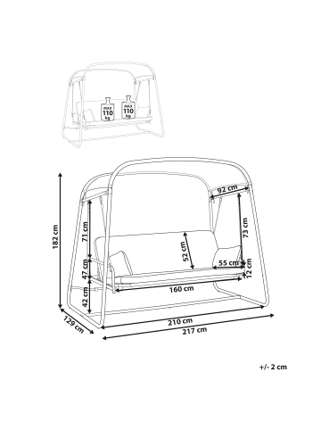 Beliani Gartenschaukel MARSCIANO in Grau - (W) 217 x (H) 182 x (L) 129 cm
