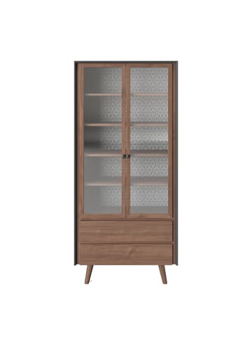 Playboy Vitrine "VICTORIA" in Nussbaum / Grau - (B)90 x (H)195 x (T)42 cm