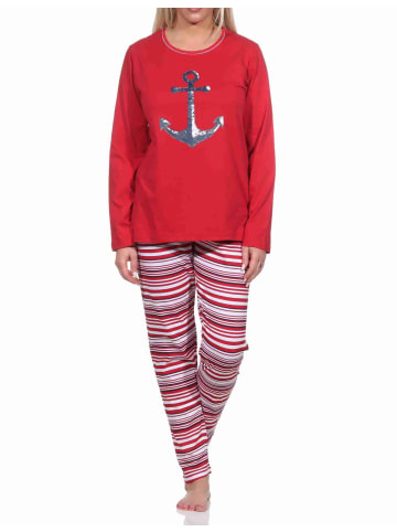 NORMANN langarm Schlafanzug Pyjama Oberteil Anker - 77345 in rot