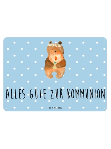 Mr. & Mrs. Panda Blechschild Bär Kommunion mit Spruch in Blau Pastell