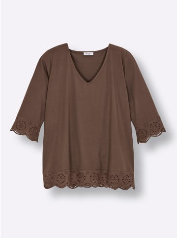 sheego 3/4-Arm-Shirt in schoko-champagner