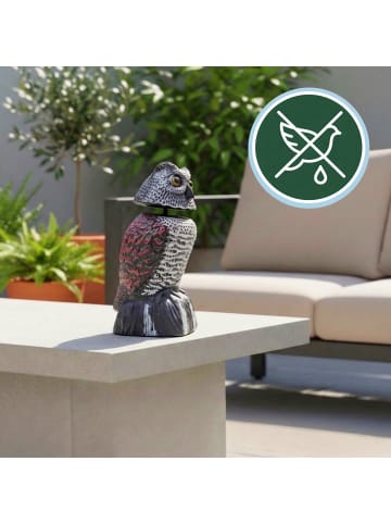 relaxdays Vogelabwehr Eule in Grau/ Rot - (B)10 x (H)20 x (T)9 cm