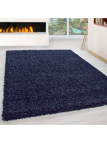 KADIMA DESIGN Teppich Hochflor Shaggy Waschbar Einfarbig RHEIN Strapazierfähig in Marineblau