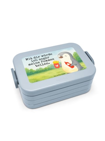 Mr. & Mrs. Panda Lunchbox Pinguin Pommes Design mit Spruch in Blau Pastell